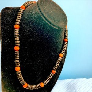 Black and Brown Wood Beaded Stretch Unisex 18 1/8 Inch Necklace!